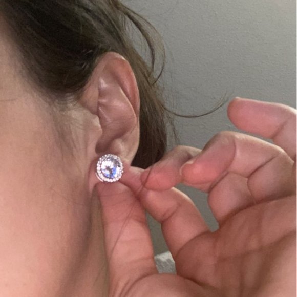 Round Cut Diamond Halo Stud Earrings - Picture 5 of 5